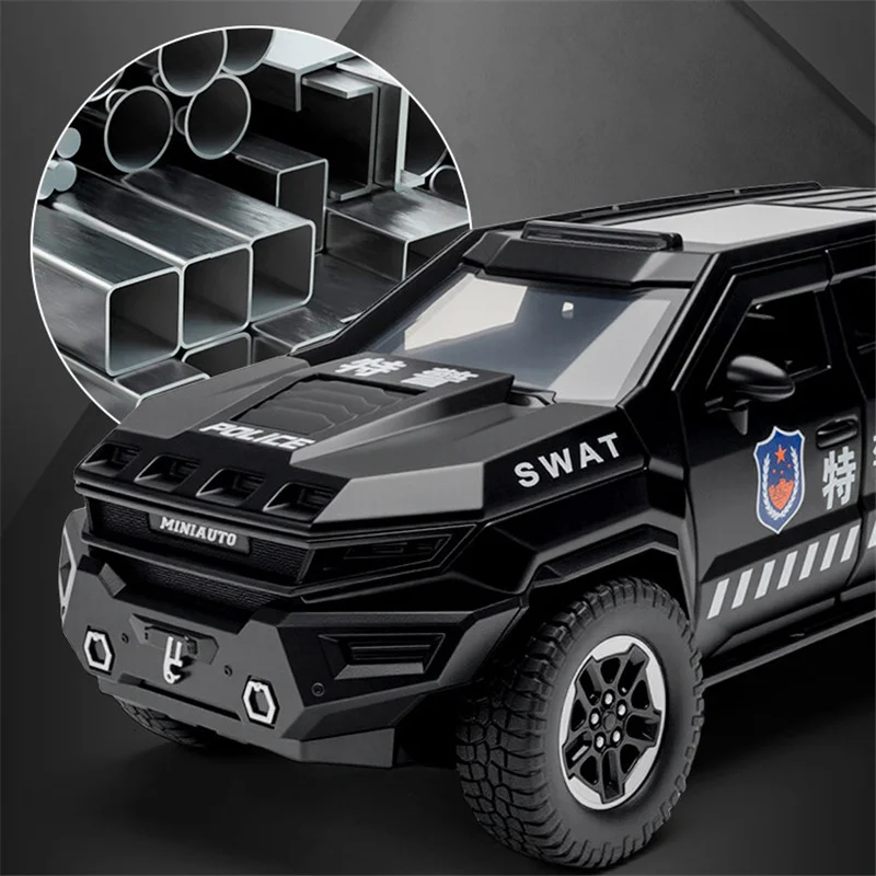 1:24 Vengeance Alloy Explosion Proof Vehicle Model Metal Police Armored Off-road Vehicle Car Model Sound and Light Kids Toy Gift