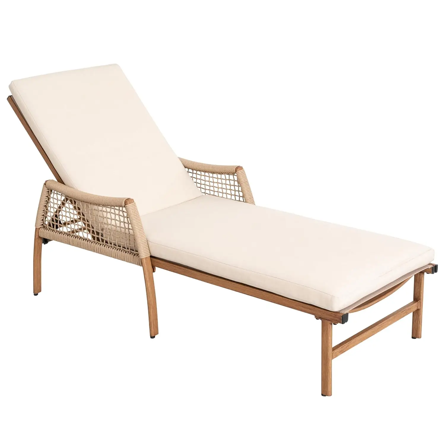 

6-Position Adjustable Reclining Chaise Lounge Rattan Armrest Zippered Cushion Yard Poolside Garden, Custom