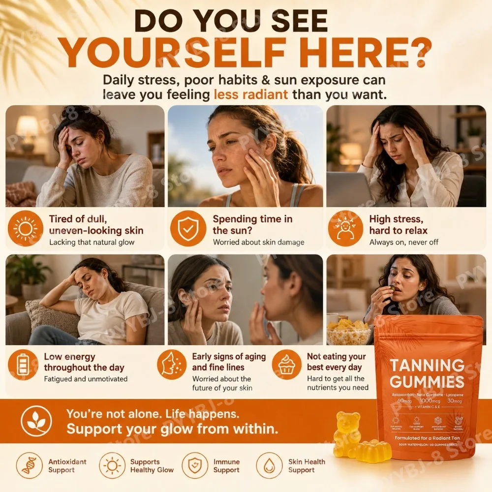 Tanning Gummies 60 Count Contain Astaxanthin Beta Carotene and Lycopene Help The Skin Regain Its Radiance & Antioxidant Support