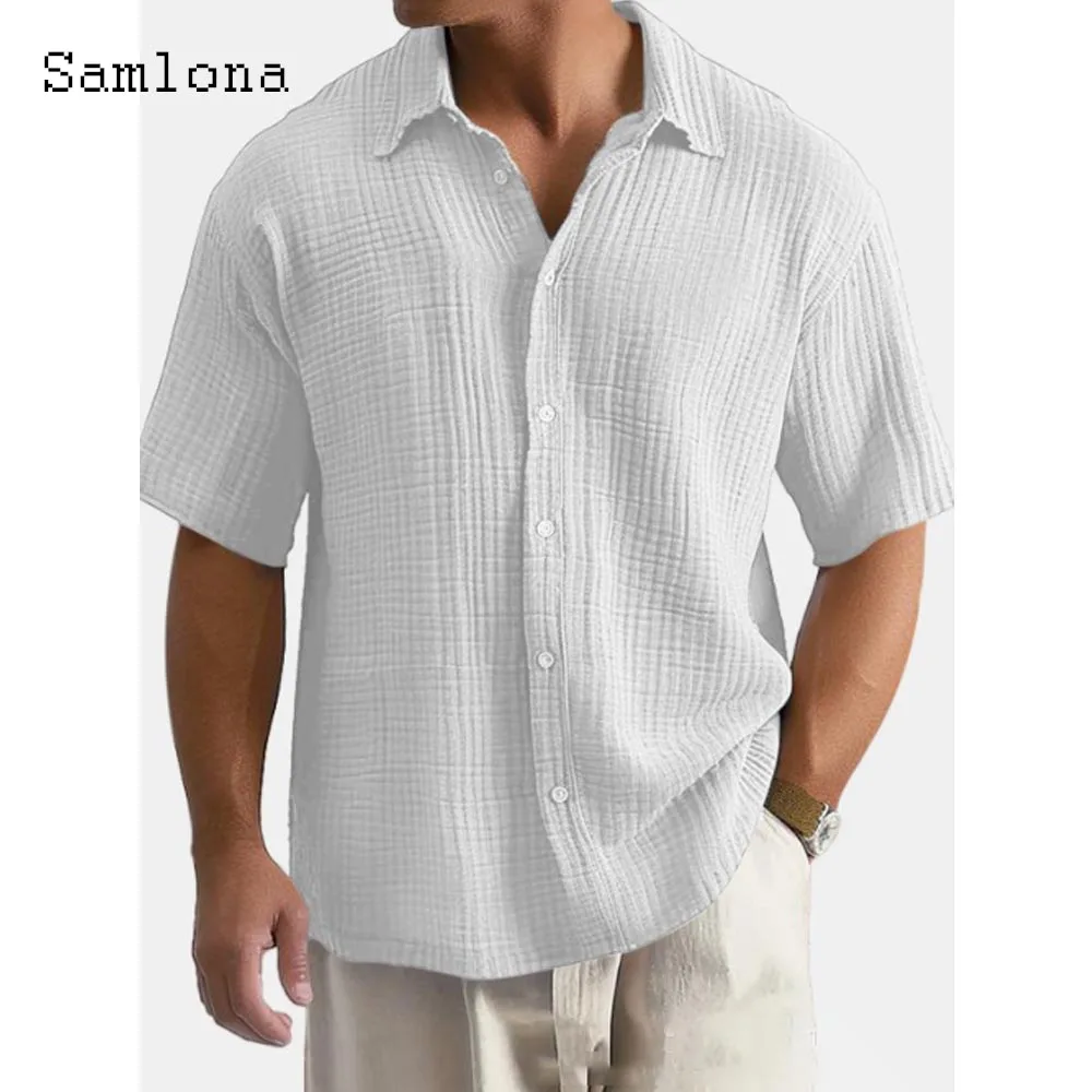 

2025 Summer Casual Beach Shirts Lepal Collar Shirt blusas Men Simple All-match Pleated Blouse Plus Size 5xl Mens Camisa Tops New