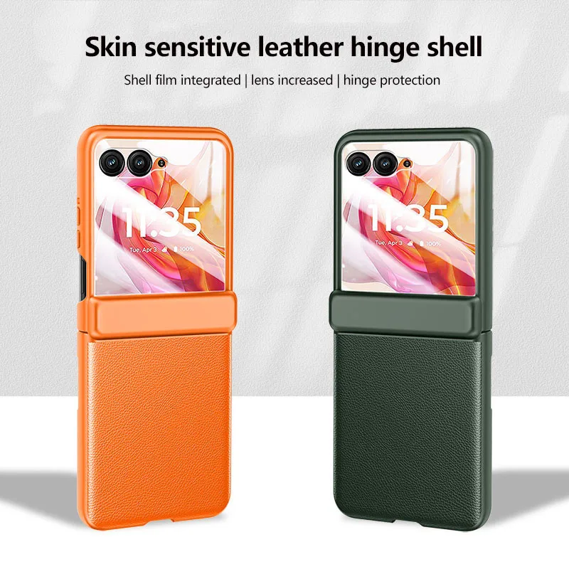 Feel Skin Leather Hinge Shockproof Cover For Motorola Razr 50 50Ultra Case Ani-Knock Protective Cover