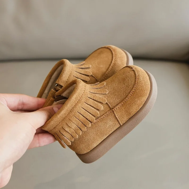 

Kids Snow Boots for Girls Boys Toddlers Plush Lined Warm Winter Shoes with Tassels Anti Slip First Walkers for 1-3 Years Old