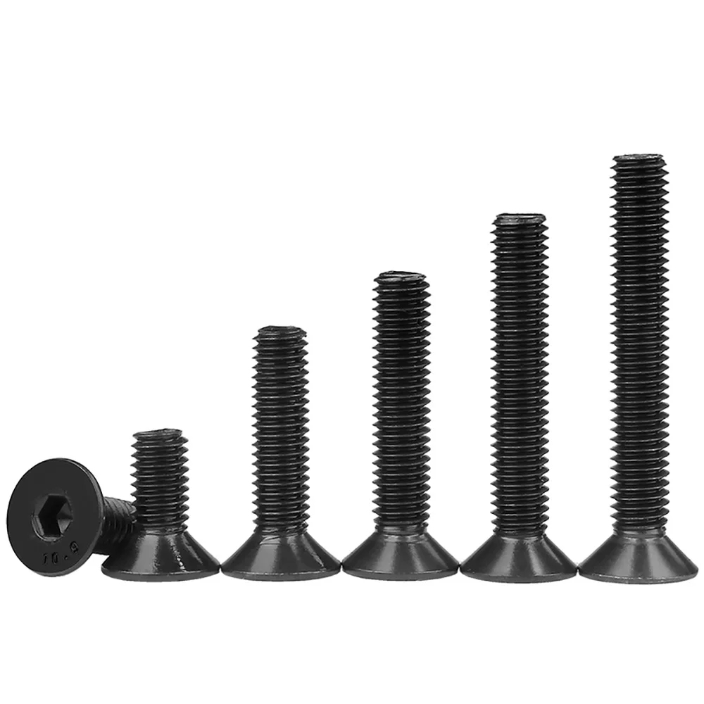 10-100pcs M3 M4 M5 M6 Flat Countersunk Head Hex Socket Screws Grade 10.9 Carbon Steel Black Inner Hexagon Screw Bolts L 4mm-60mm