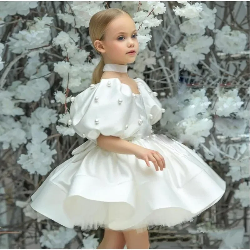 Vestido de noite branco infantil, vestido de princesa elegante para bebês, flor elegante, festa de aniversário, novo, 2023