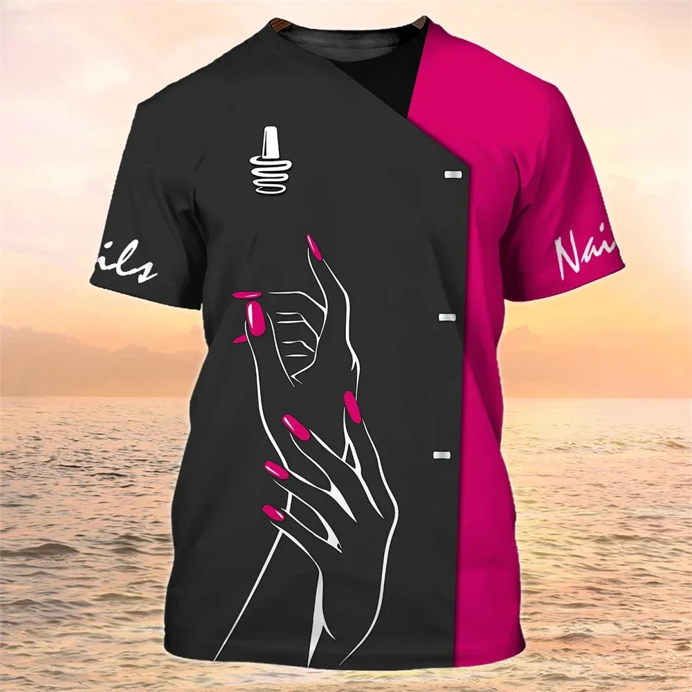

Men's T-shirt 3D Digital Print Nail Art and Beauty Pictures, Fashionable and Interesting Casual Round-neck Short-sleeved Unisex