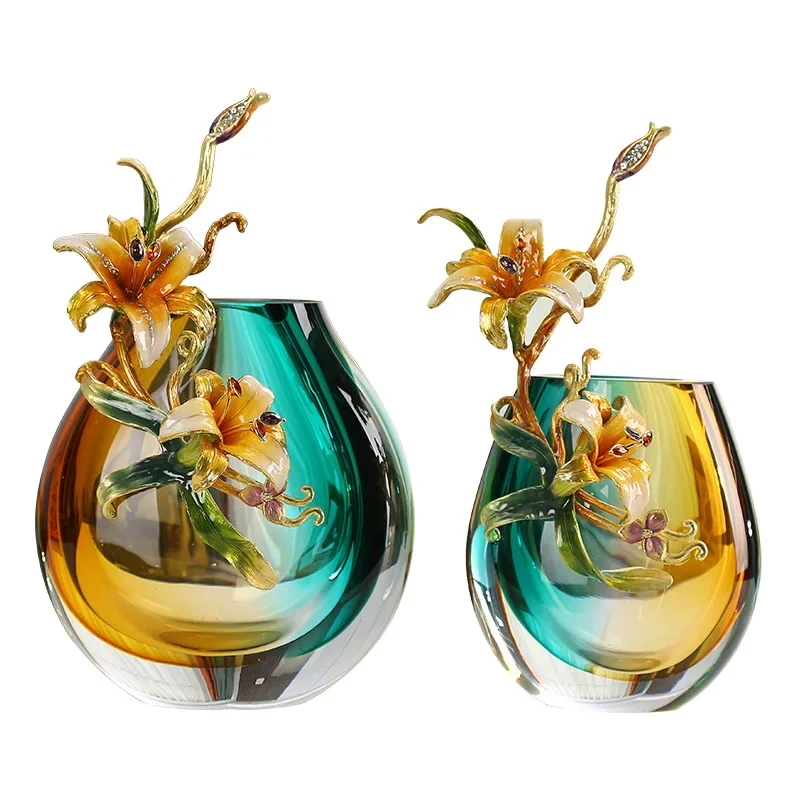 

Enamel colored glass vase decoration, high-end handicrafts, living room TV cabinet, entrance cabinet decoration