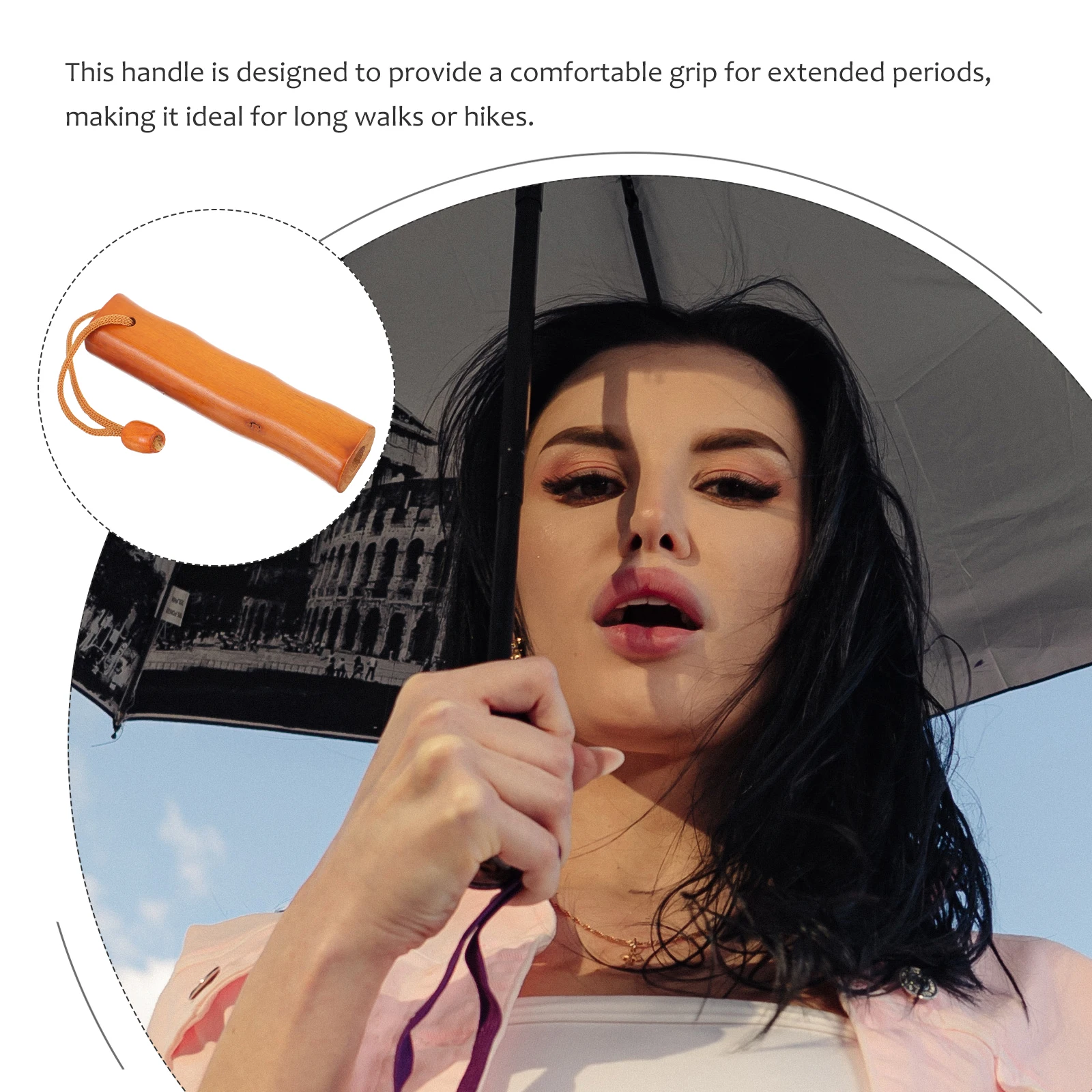 

Umbrella Grip Replacement Wood Handle Sturdy Comfortable Anti-Slip Design Uv Rainproof Accessory Daily Use Umbrella Handle Grip