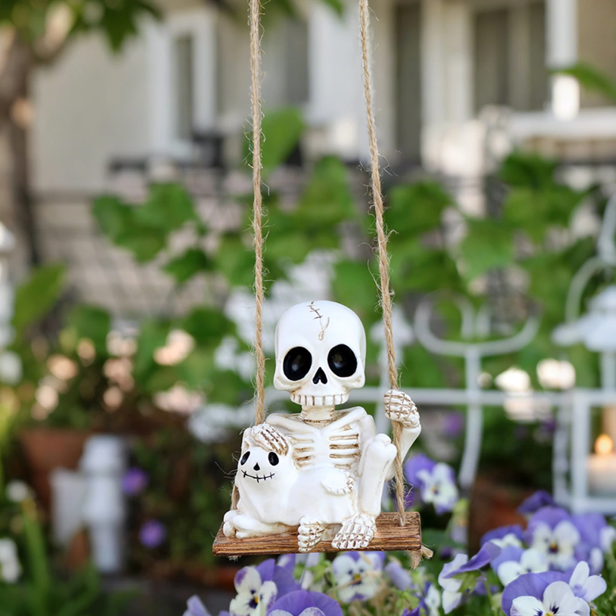 1 Skeleton and Cat Swinging, Creative Halloween Garden Hanging Decoration, Home balcony Hanging, Carefully Prepared Gift