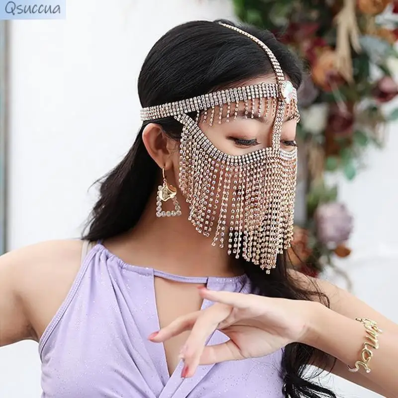 

Belly Dance Metal Diamond Chain Veil Stage Nightclub Mask Indian Dance Mask Style Headwear Female Face Covering