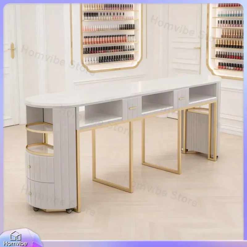 Modern Nail Table for Salon and Home Use with Storage Drawer Vacuum Cleaner Holder Manicure Pedicure Table Makeup Station