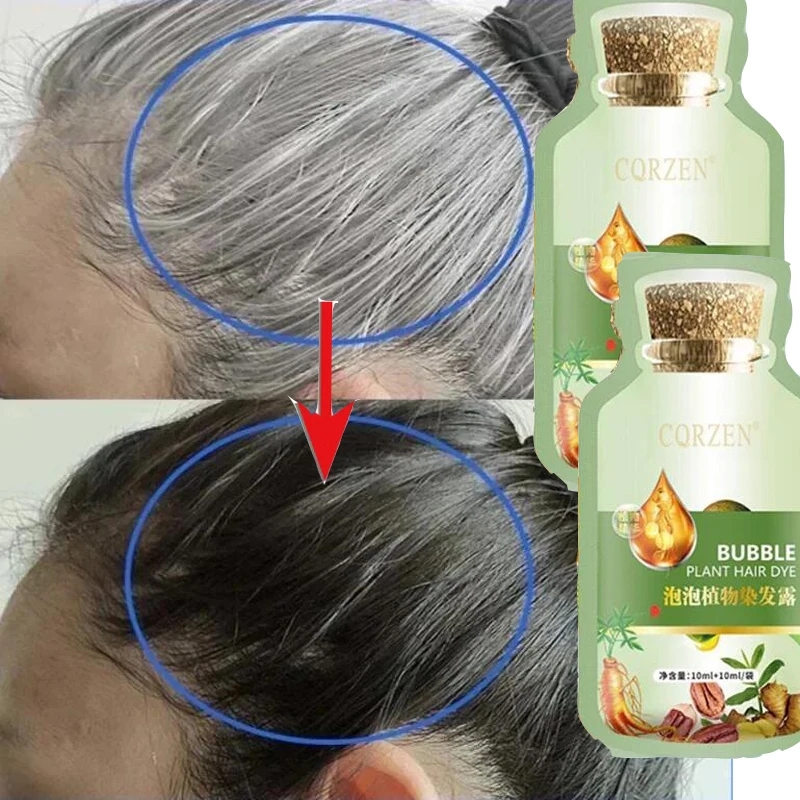 Tinte para el cabello a base de hierbas naturales para hombres y mujeres, champú para el cuidado del cabello, reparación no irritante, Color gris y blanco, 5 minutos de cambio