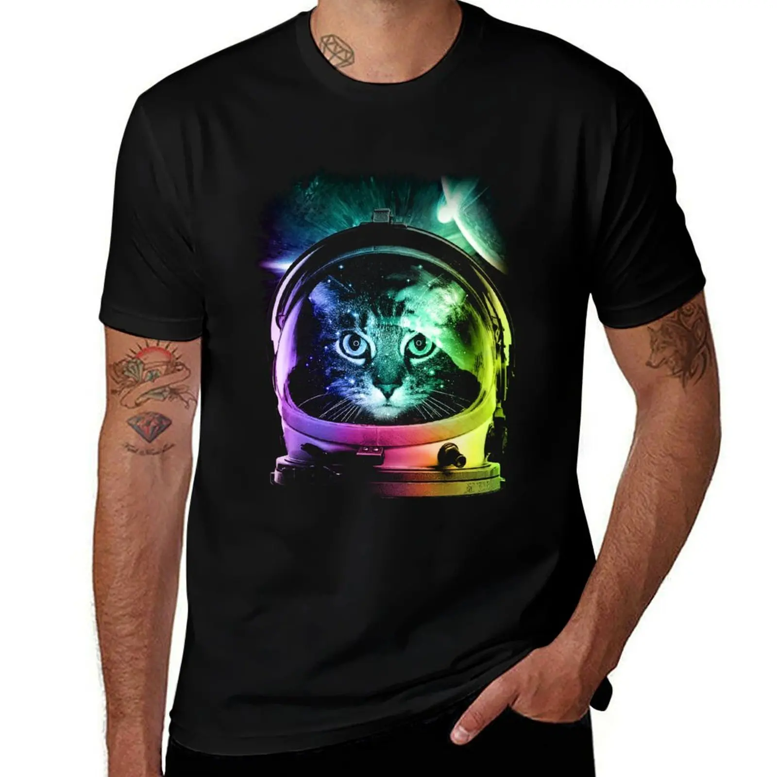 

Футболка Astronaut Cat V.II, мужские хлопковые футболки с рисунком, футболка высокого качества