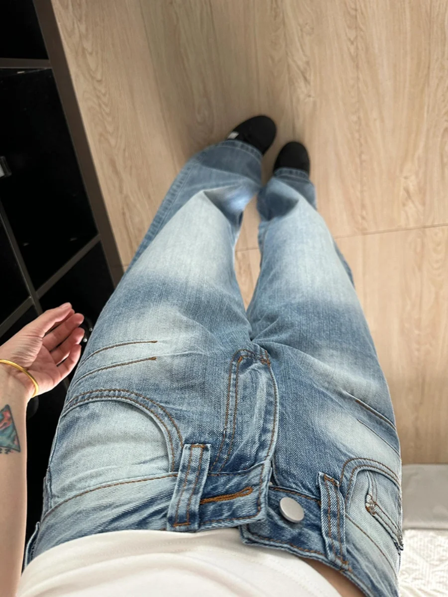 Amerikanische Retro-Jeans mit Stickerei, Hoher Taille, Geradem Bein, Schlankmachende Weite Hose für Damen, Sommer 2024 Neu A...