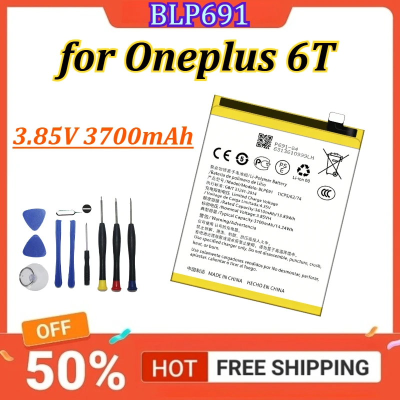 

New Battery BLP691 3.85V 3700mAh for Oneplus 6T Mobile Phone Battery +Free Tools