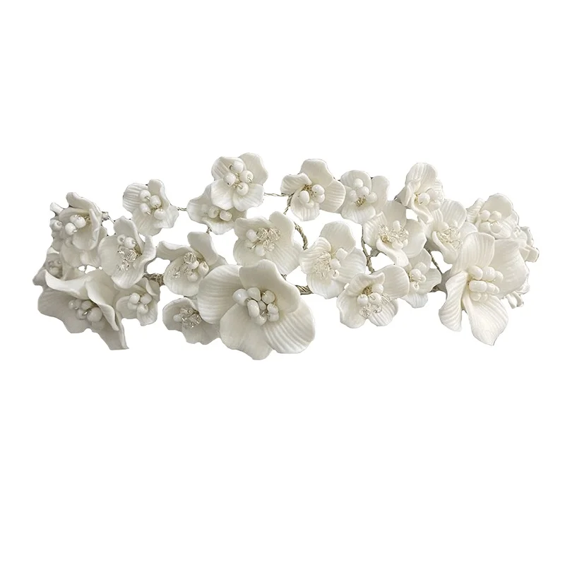 

European and American idyllic wedding bridal hair accessories crown, silver ceramic flower handmade headband headdress