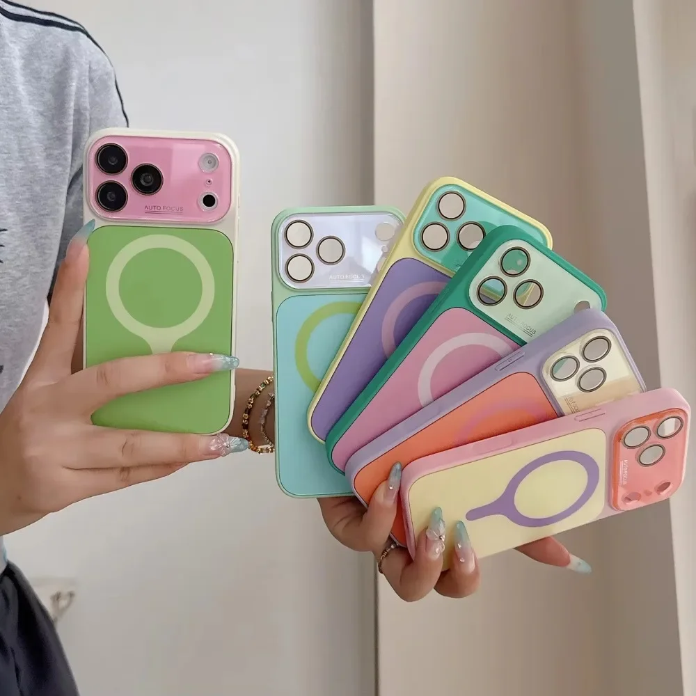 Candy Color Contrast for Magsafe Case for iPhone 18 17 Pro Max 16 15 14 Magnetic Camera Film Protector Large Window Cover