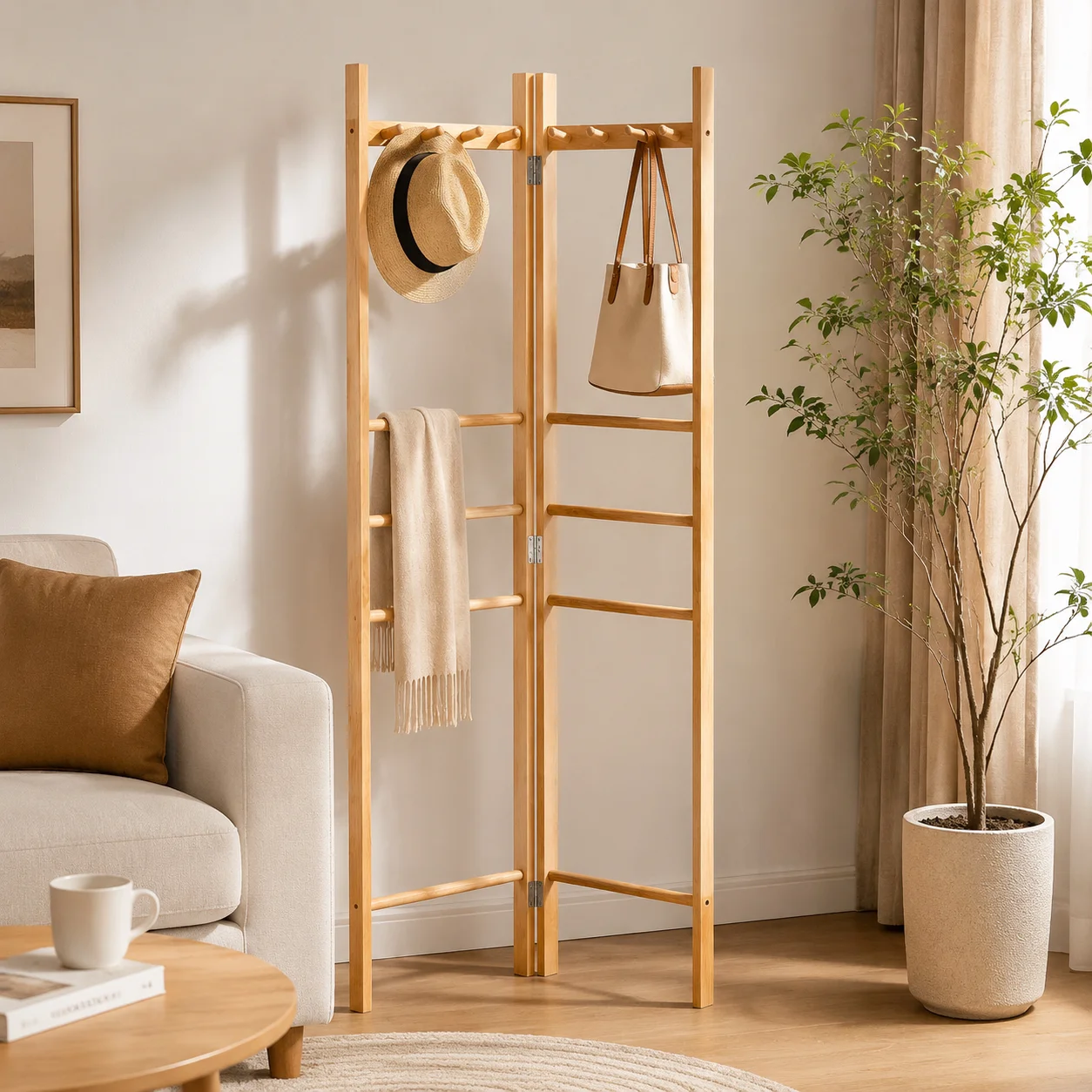 Foldable corner double row multi-functional hanger beech simple corner for household wooden hanger sub-bedroom