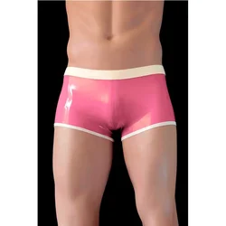 Pure 100% Natural Latex Underwear Boxer Pink with Wite Shorts Briefs Handmade Men Short Pants Cosplay Costume