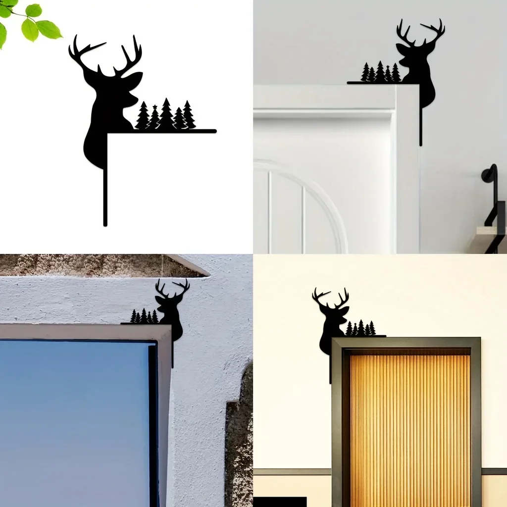 CIFVP Deco-Autocollants muraux décoratifs pour la maison, silhouette d'orignal, décoration d'angle de porte, cadre de porte, art mural en métal, face Decor