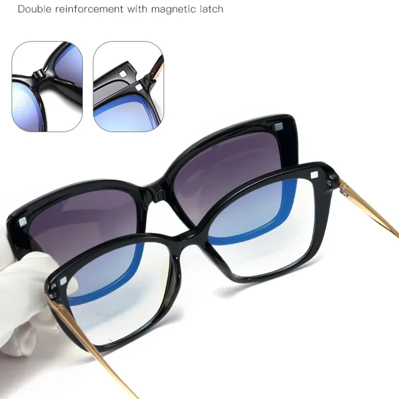 

Очки Ollymurs Geometric Cat Eye с магнитным креплением, модные, для коррекции зрения, защитные от УФ-излучения, солнцезащитные, женские, для чтения, модель 95657