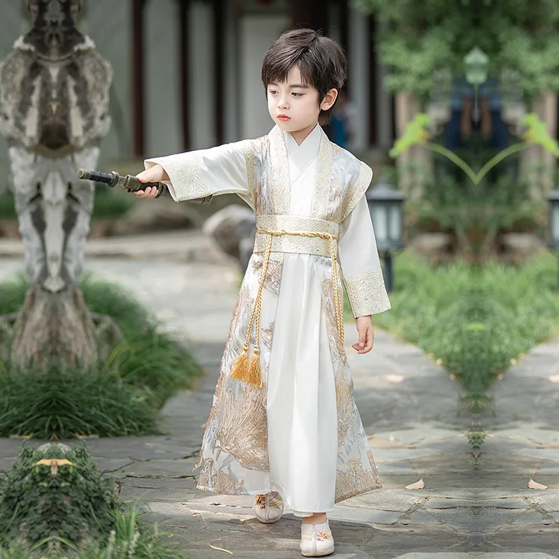 2023 Ancient Chinese Hanfu Suit Vinatge Kids Traditional Dance Perform Costume Boy Martial Arts Kimono Student Uniform Cosplay