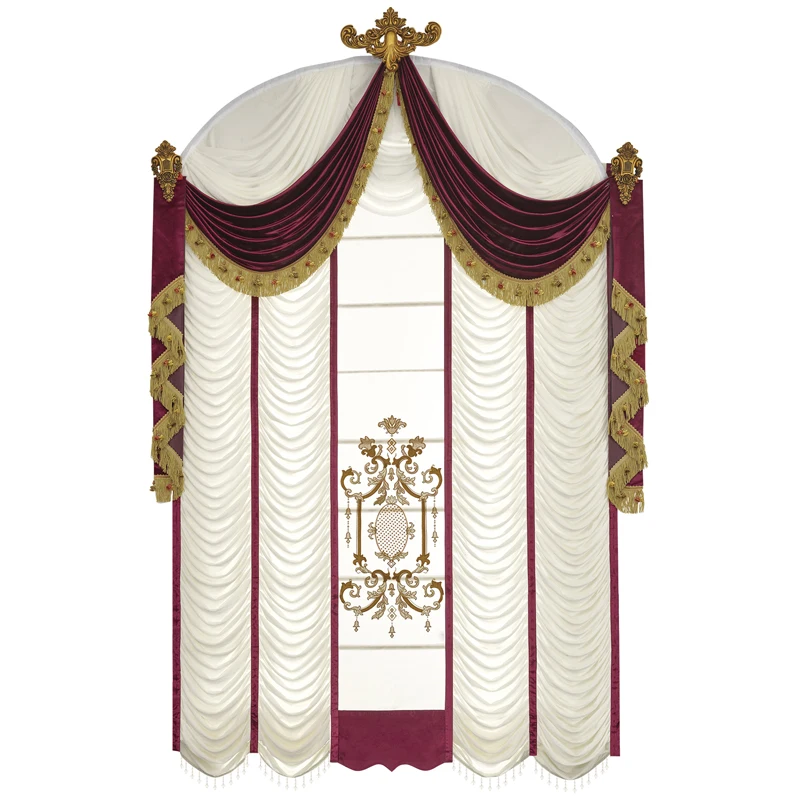 Luxury motorized roman blinds embroidered curtain head roman blinds automatic roman curtain