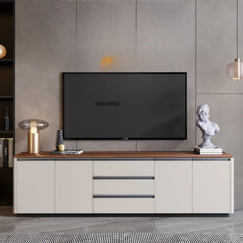 

Saddle Leather TV Cabinet Home Living Room Wall Storage Floor Cabinet Solid Wood Bedroom Tailstock TV Stand