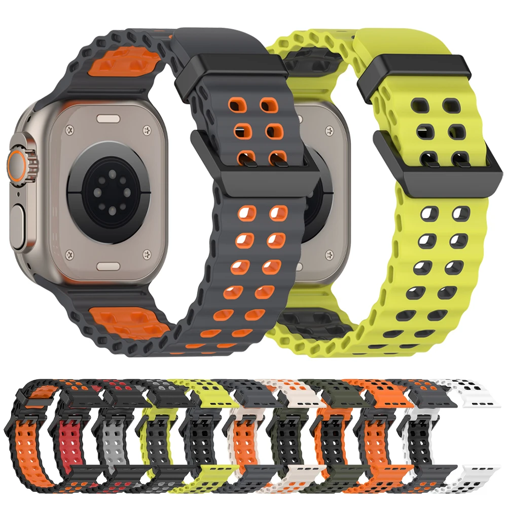 Ocean strap For Apple Watch Ultra 2 Band 49mm 46mm 45mm 44mm Two-Tone Sports Silicone Bracelet iWatch series 10 9 8 7 6 SE band