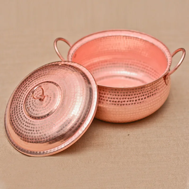 Retro Chinese Home Copper Paste Boiling Pot, Thickened Gas Cooker, Cookware, Light Luxury Binaural Soup Pan with Lid