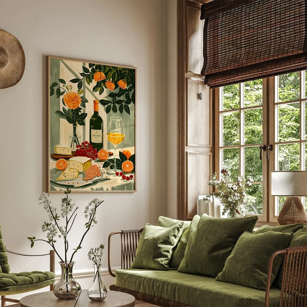 خمر طاولة طعام البحر الأبيض المتوسط الغذاء التوضيح قماش طباعة ملصق لغرفة المعيشة المطبخ ديكور المنزل المشارك غير المؤطرة #6