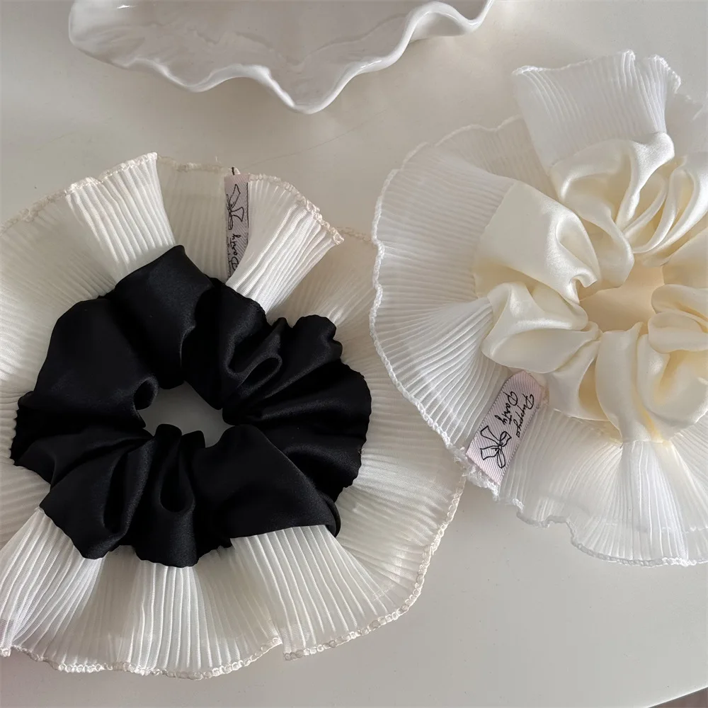 

Black and white pleated lace hair ring for women Simplicity High Ponytail Hair Rope Fashion Girl hair tie Hair accessories