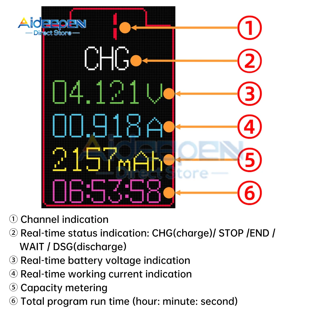 2,4 Zoll 8 Kanal Batterie kapazität Innen widerstands tester Lithium batterie automatisches Lade-und Entlade modul