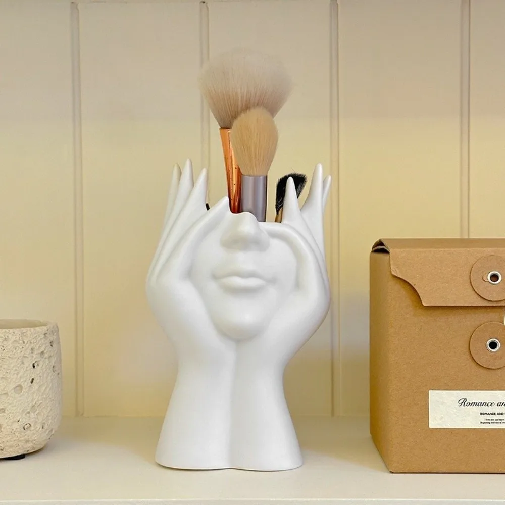 New Abstract Human Face Makeup Brush Holder Handmade Modern Style Pen Holder Multifunctional Storage Holder Desk Storage