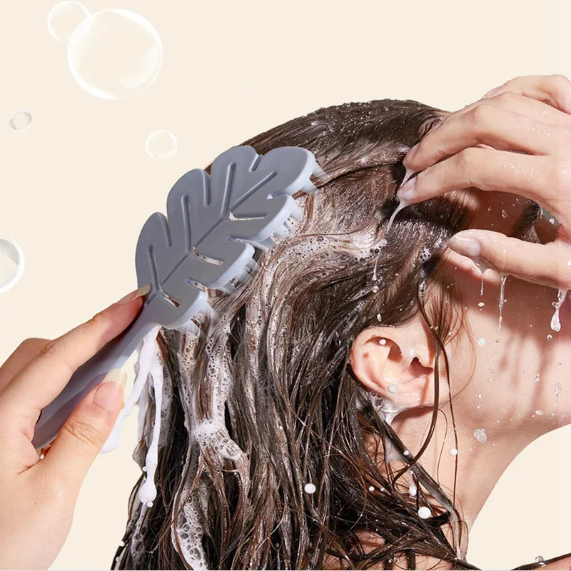 1Pcs Blatt Shampoo Pinsel Kopfhaut Massage Pinsel Kopf Waschen Kamm Zwei-seitige Haar Massager Bad Pinsel Körper Wäscher haar Zubehör