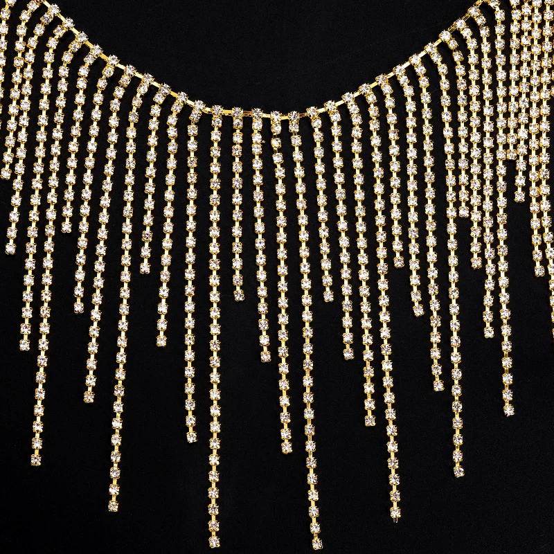 Ducrystal 1Yard/90cm Glitter Rhinestone Gold Base Claw Tassels Chain Sew/Glue on Crystal Chain Craft Wedding Dress DIY