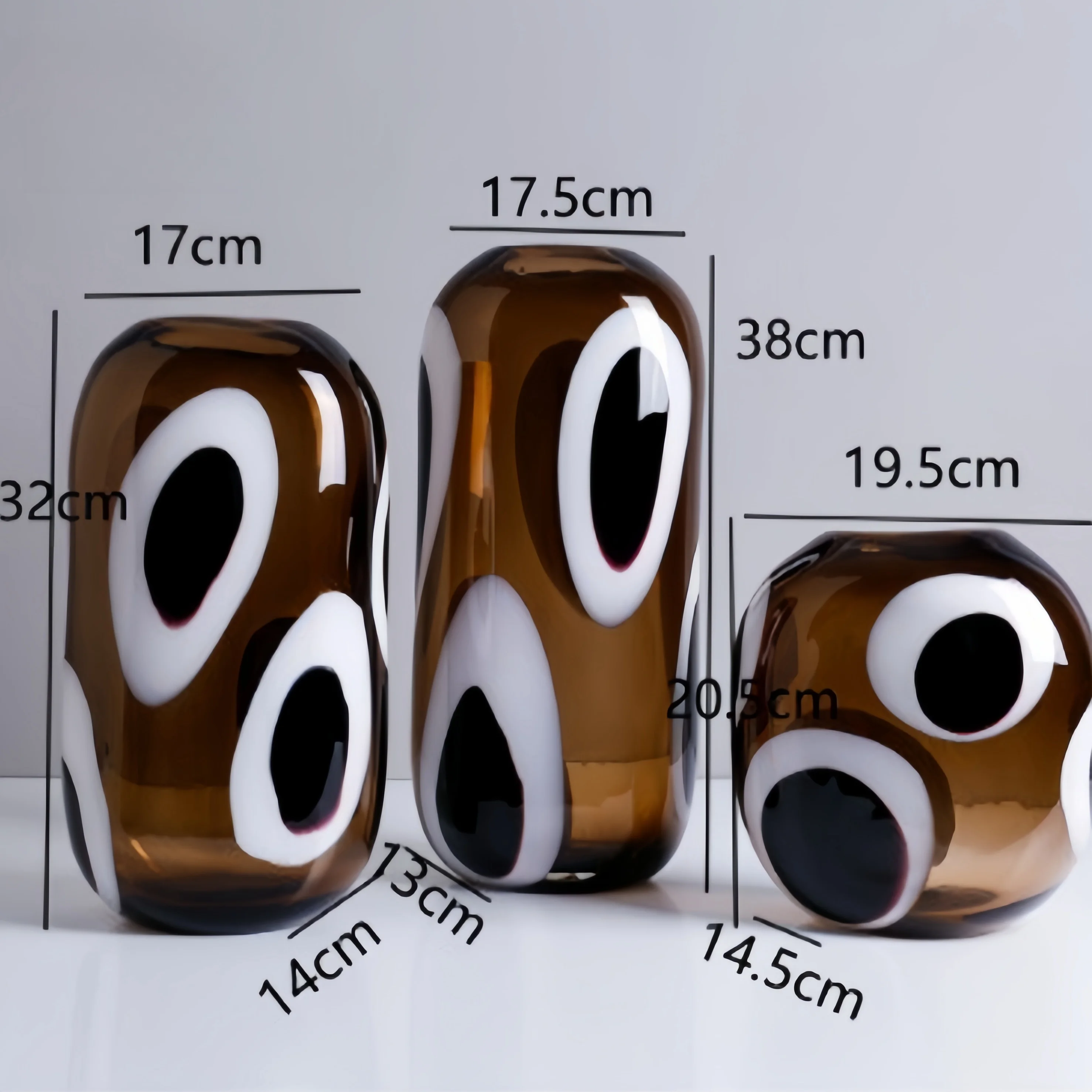 Modern home transparent glaze high-end polka dot glass vase set 3 soft decoration