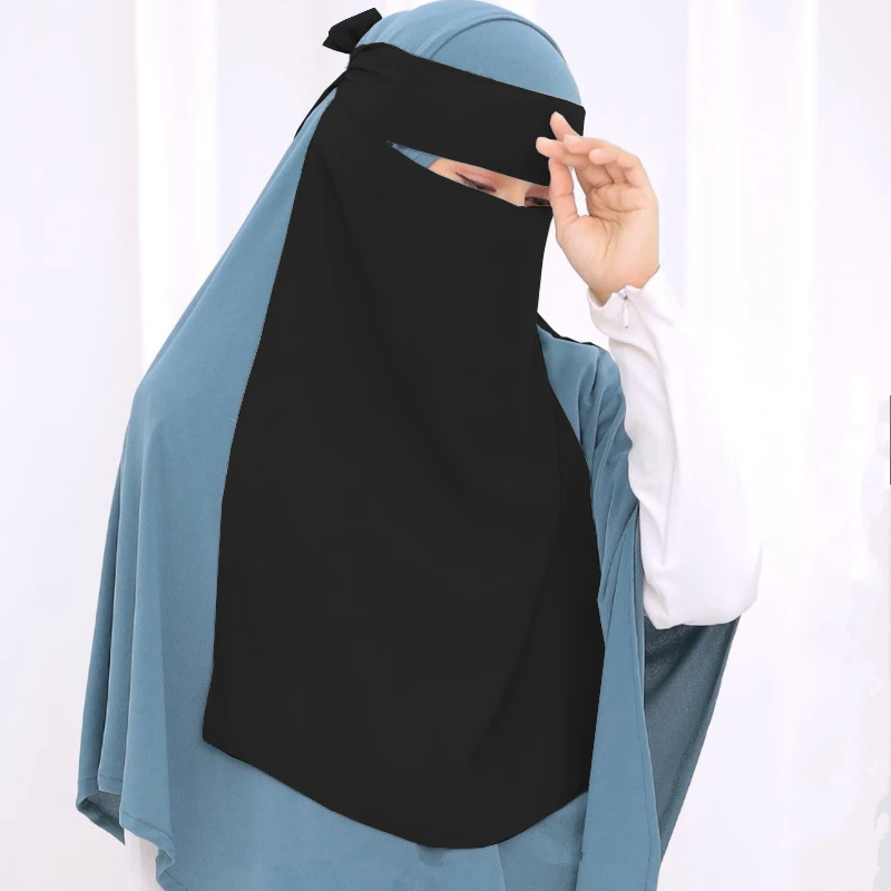 Niqab transpirable con cordones de Ramadán, bufanda de velo de cuello a prueba de sol, cubierta completa sólida, pañuelo de cabeza cómodo suave Islam