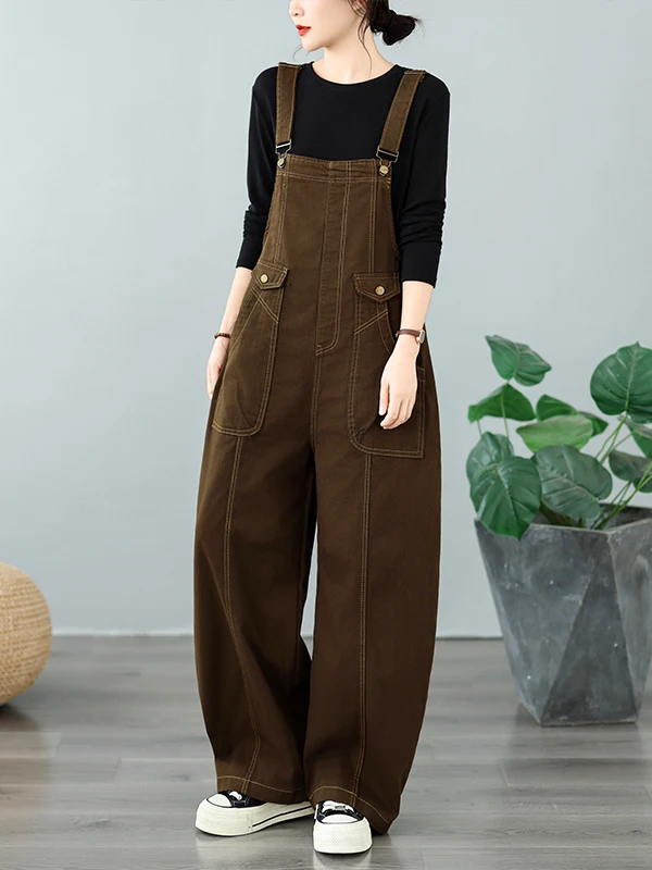 plus Size Denim Jeans with Big Pockets Casual Belted Overalls Hiding Belly Anti-Aging Trendy Women's Fashion Autumn Winter