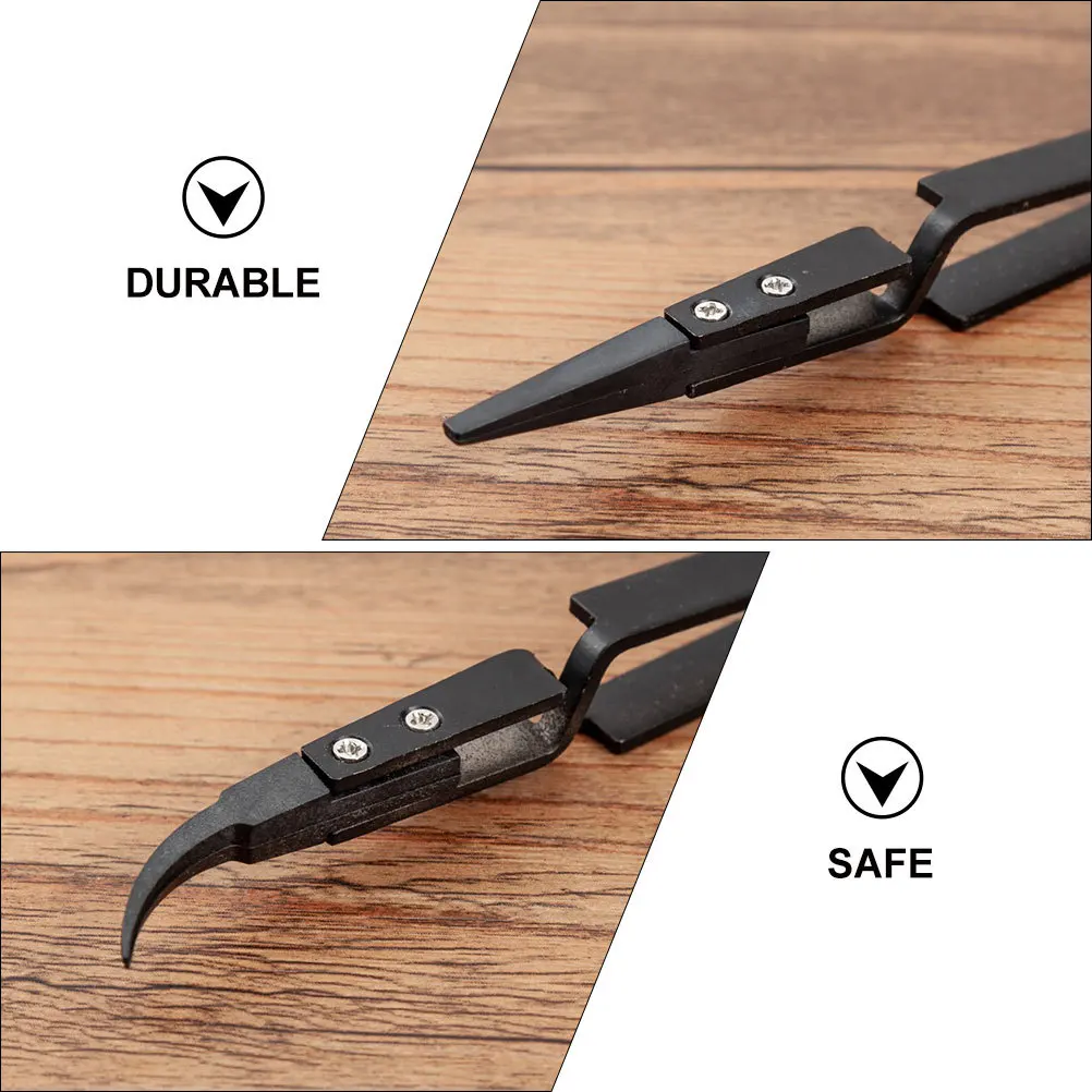 5 قطعة ملاقط إلكترونية بلاستيكية دقيقة مقاومة للحرارة عازلة طرف منحني مقبض من الفولاذ المقاوم للصدأ للاستخدام الصناعي متين #4