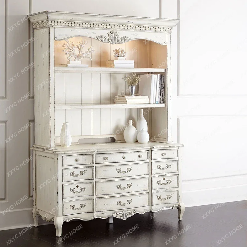 XX Retro All-solid Wood Desk Bookcase Combination Log Open Dining Side Old Display Cabinet
