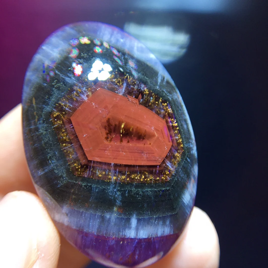 Natural Purple Cacoxenite Red Auralite 23 Oval Pendant 40.6/28/11.4mm Gold Rutilated Beads Jewelry AAAAA