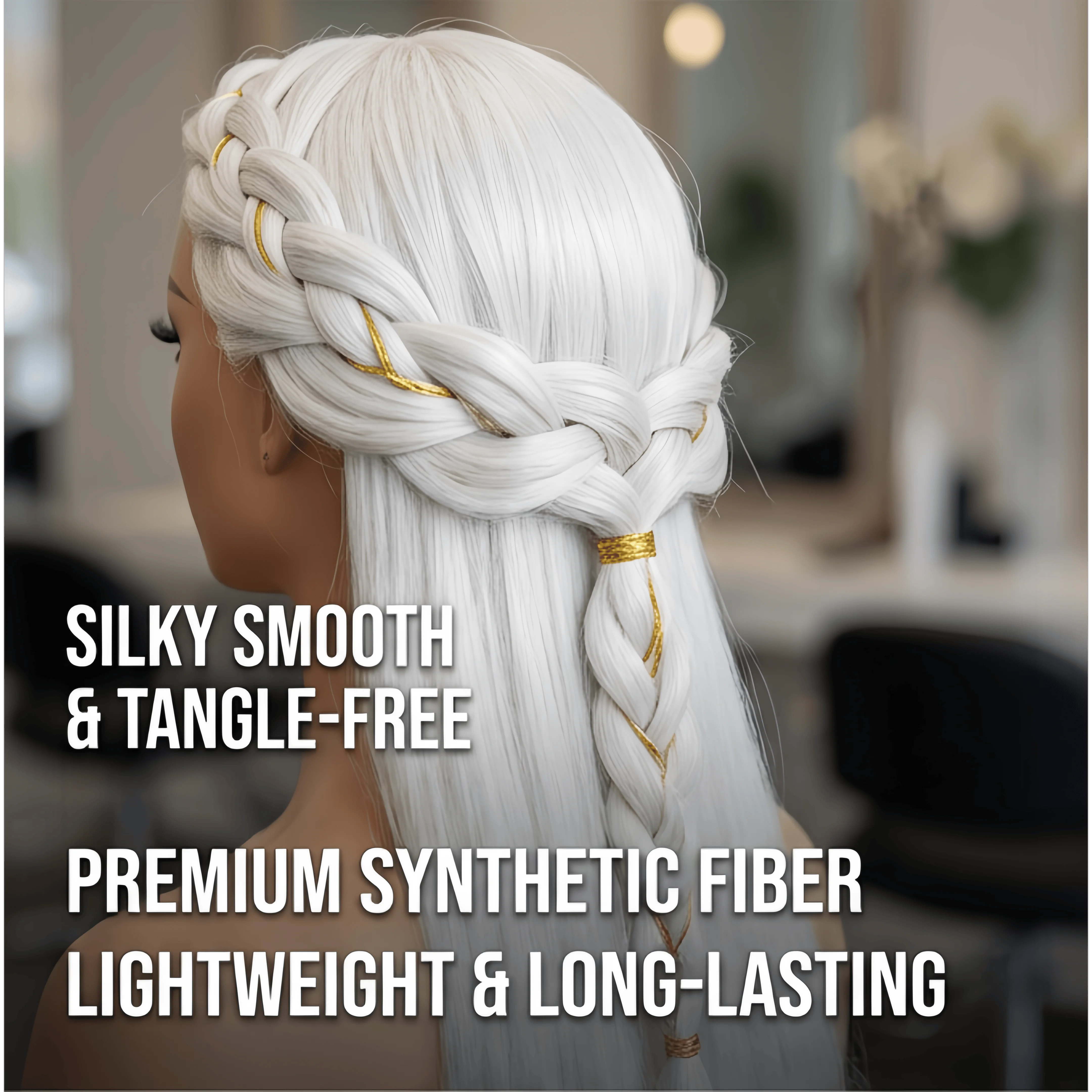 

Набор из 1 шт. (25-30 дюймов) серебристо-белых прямых синтетических волос для наращивания - термостойкое волокно, надежная золотая застежка