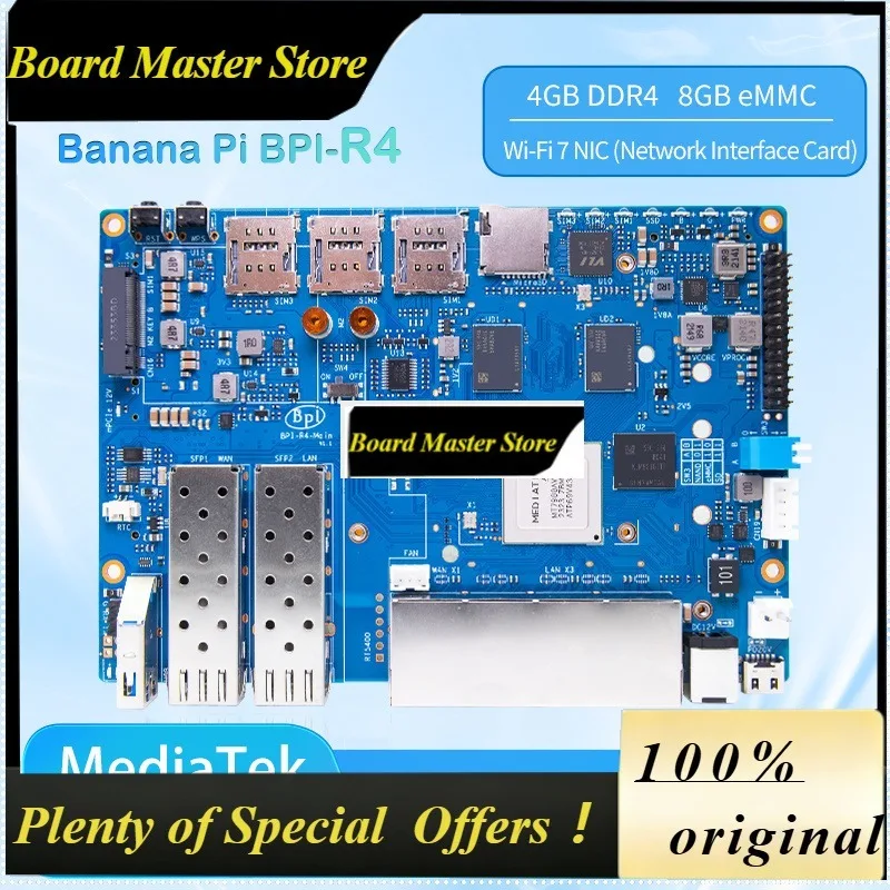 BoMaSBanana Pi Bpi-r4 Mediatek Mt7988a ( 880) Quad-core Arm Corex-a73 4gb Ddr4 8gb Emmc Support Openwrt Router Board