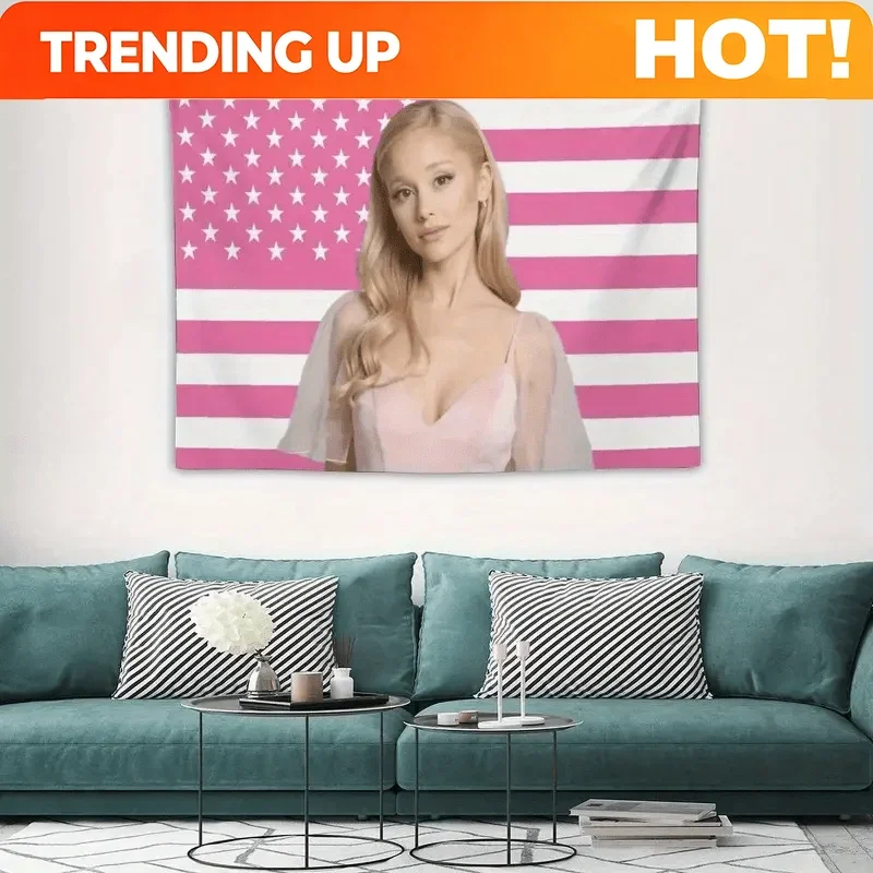 Customization 1 Stk. Ariana Grande Themen Leinwand Mit Rosa-Weißer Amerikanischer Flagge Sternen- & Streifenmuster, Perfekt Für