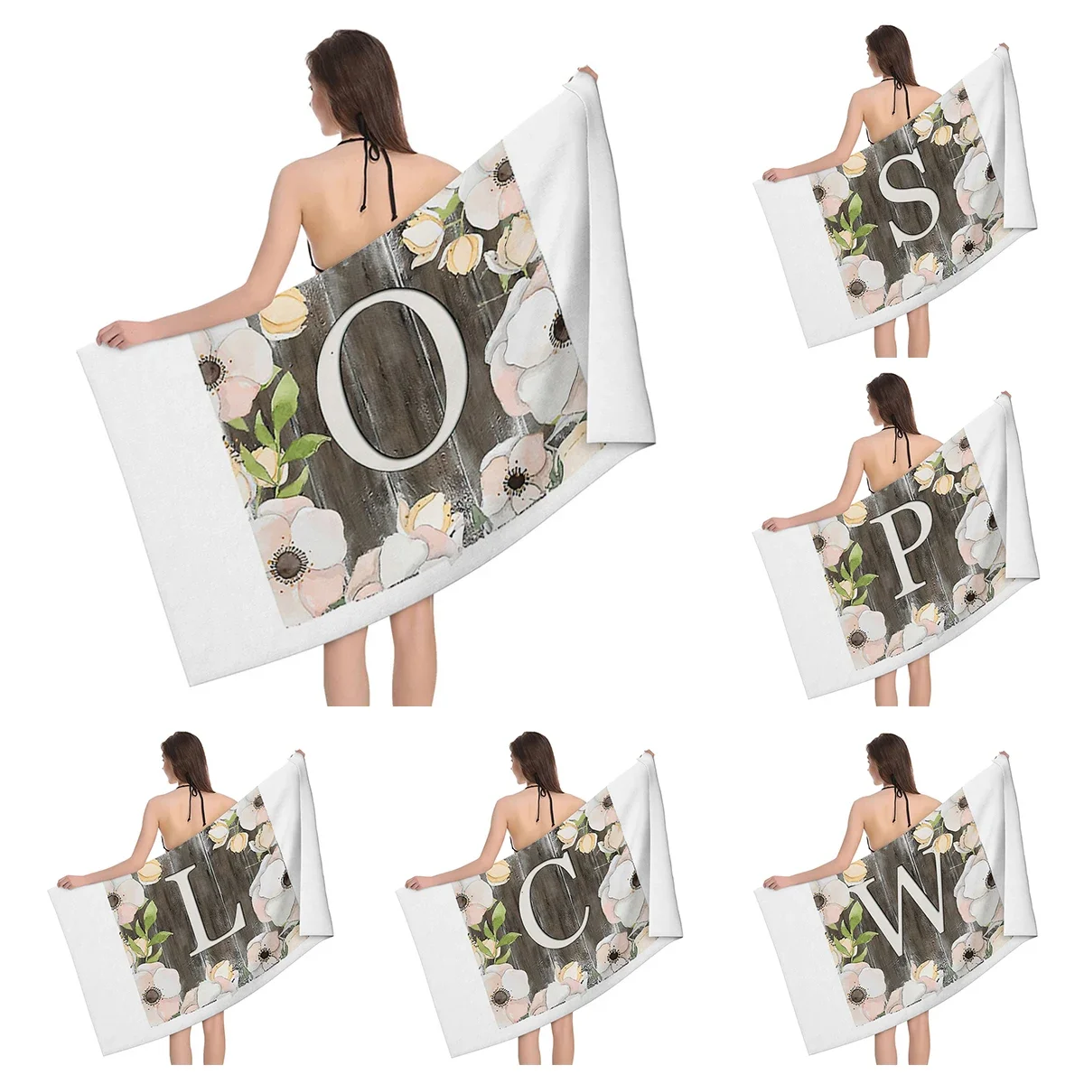 1pc Flower wreath letter pattern Pattern Beach Towel,Ultra-Fine Fiber Beach Blanket,Highly Absorbent Bath Towel,Suitable