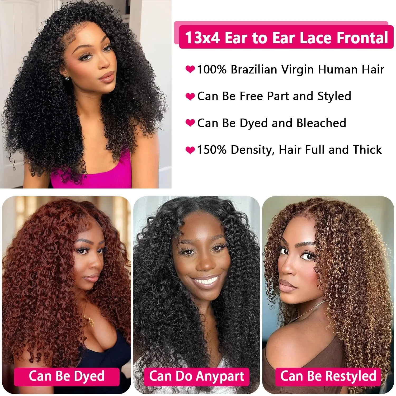 13x4 Lace Frontal Human Hair Kinky Curly Lace Frontal Closure Pre Plucked with Baby Hair Brazilian Human Hair Natural Black view 5