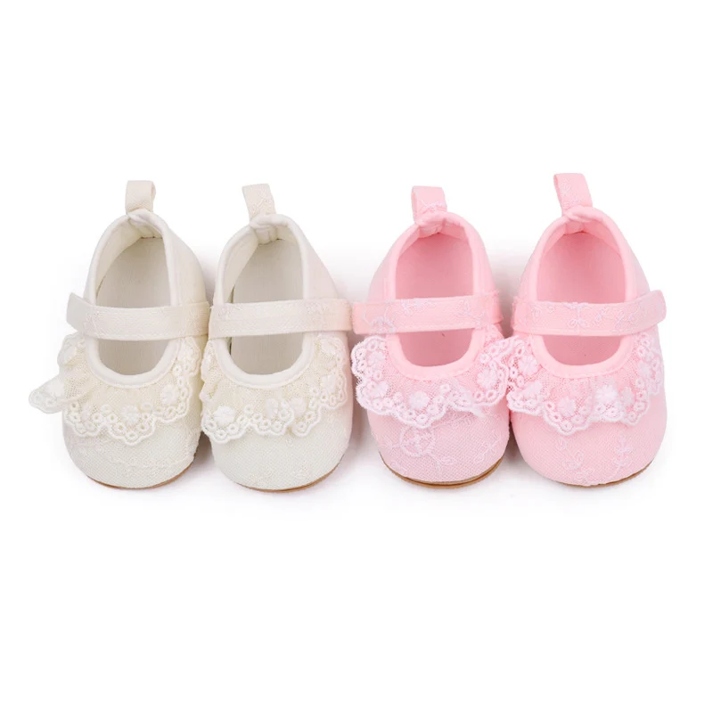 Cute Newborn Baby Girls Flats Ruffle Lace Princess Dress Shoes Non-Slip Crib Shoes Sneakers for Infants