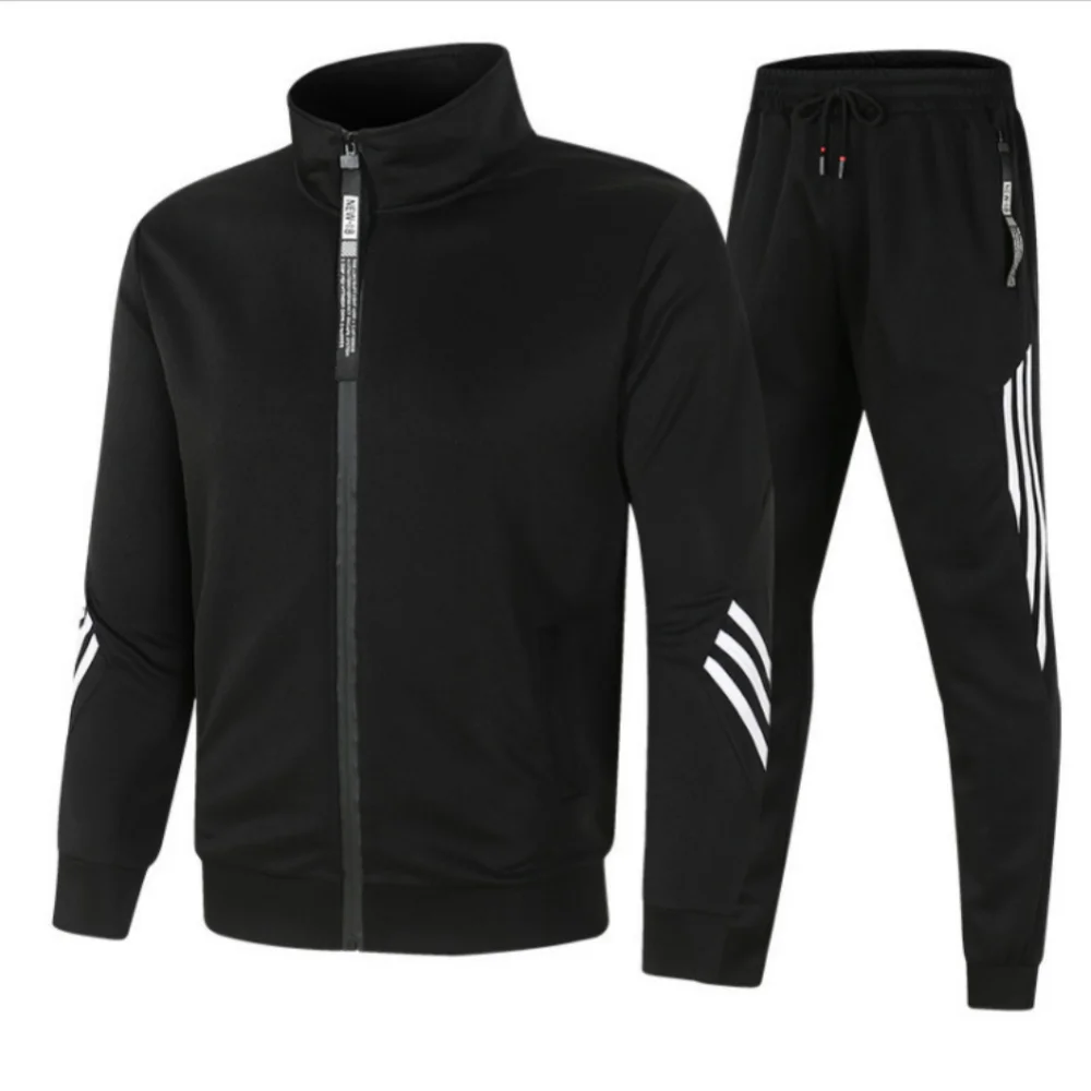 Men Tracksuit 2 Pieces Men\'s Winter Jacket Casual Zipper Stand-up Collar Sportswear+Pants Sweatshirt Sports Suit Sets Clothing