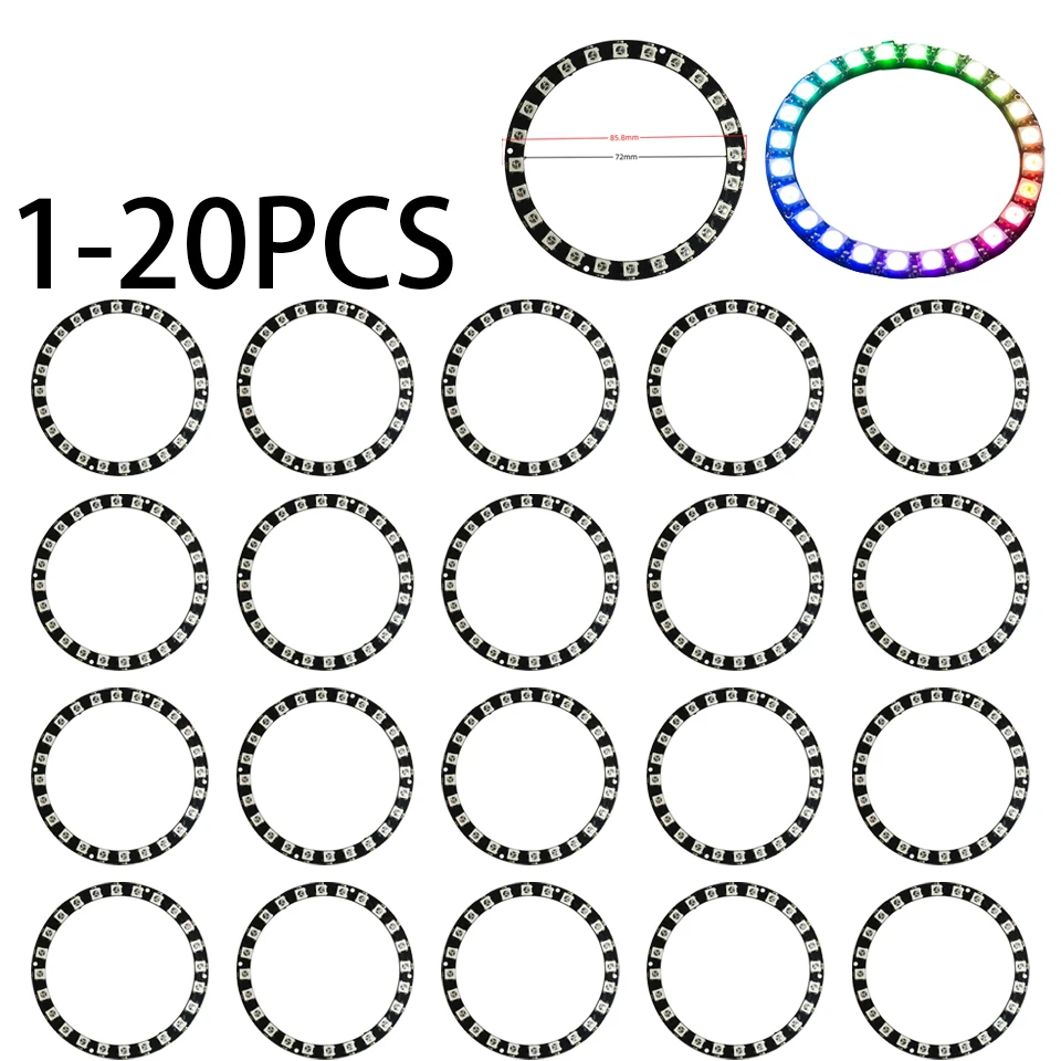1-20pcs WS2812 5050 RGB LED Module 24bit Full-Color Round Development Board Individually Addressable Smart Light for DIY Project
