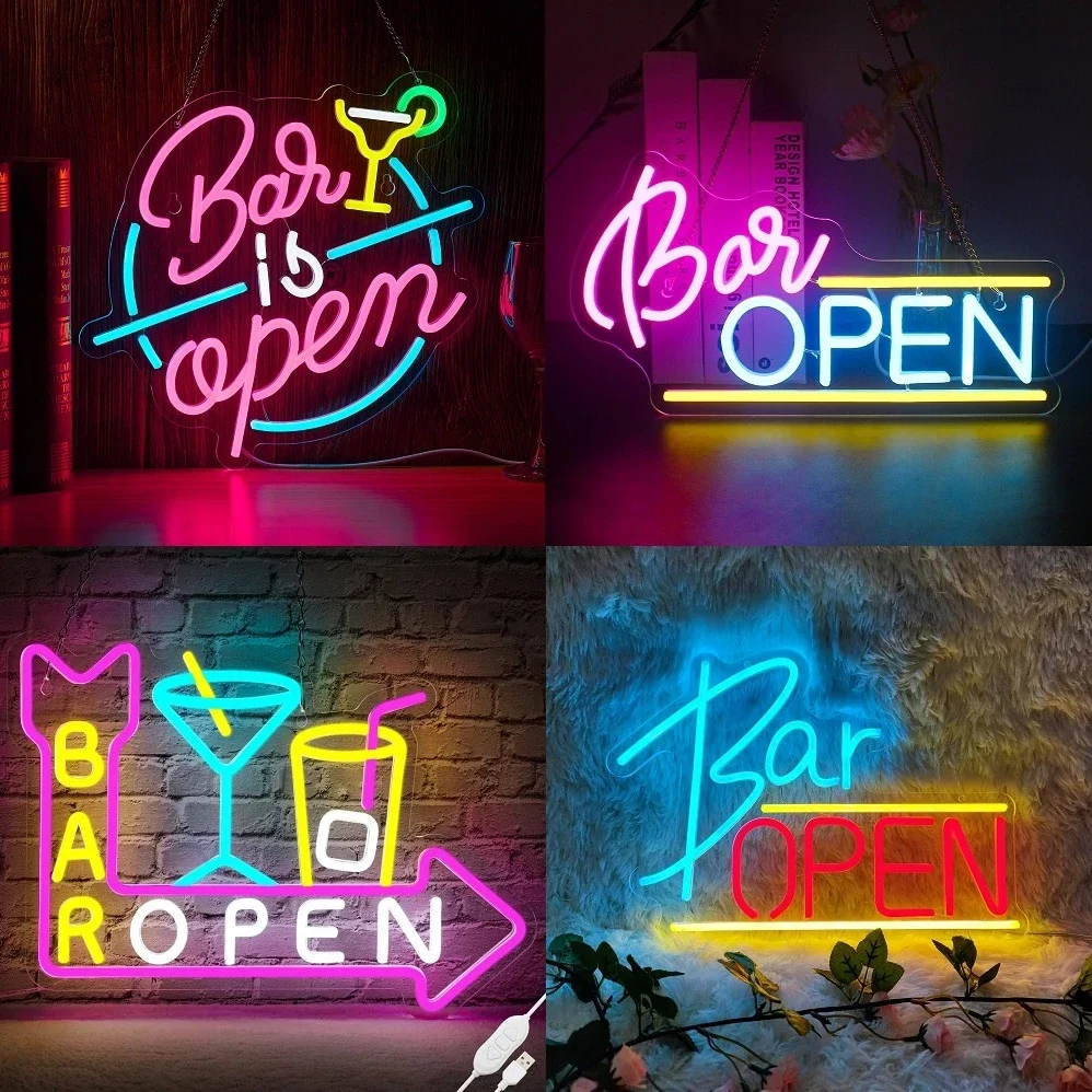 

Bar Open LED Neon Sigh For Wall Decor Dimmable Lights Room Decoration For Home Party Bar Club Shop Welcome Sighs Logo USB Lamp